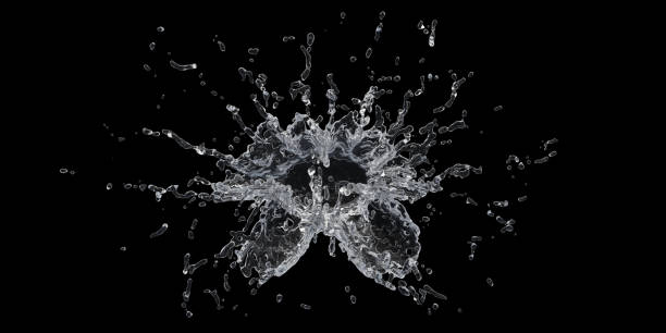 istock Water Splash with droplets on black background. 3d illustration 1325939145