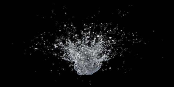 istock Water Splash with droplets on black background. 3d illustration 1325939170