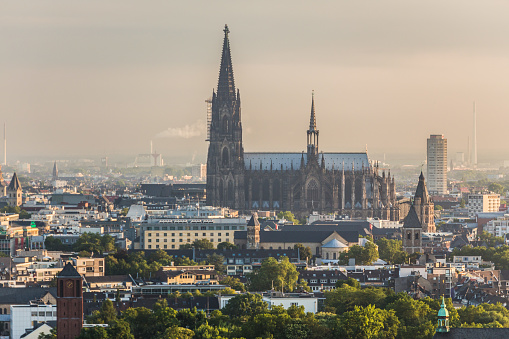 Aerial view of Cologne Cathedral in the morning light