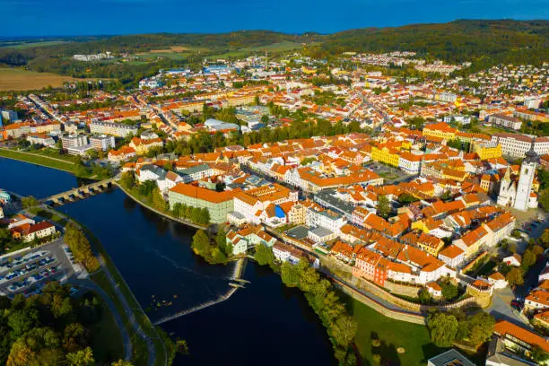 Panoramic view of historical center of Pisek, Czech, Republic