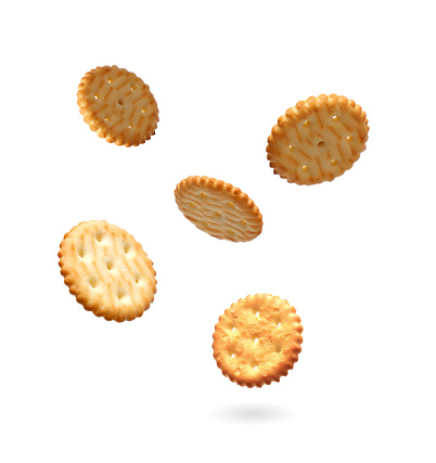 cracker cookie flying isolated on white background
