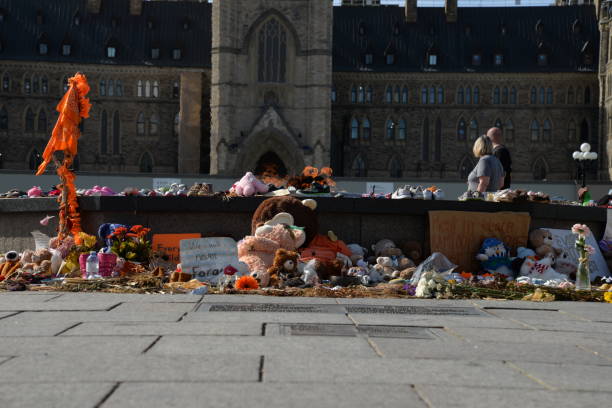 Memorial for victims of Canadian India Residential Schools at Parliament Hill in Ottawa stock photo