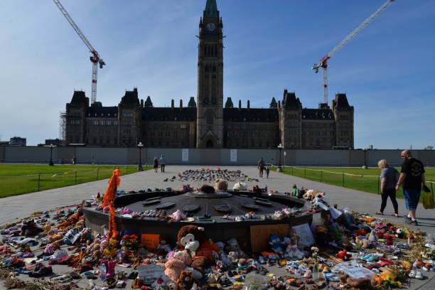 Memorial for victims of Canadian India Residential Schools at Parliament Hill in Ottawa stock photo