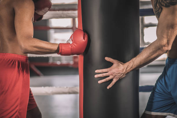 istock Two sportsmen having a workout together on a boxing ring 1325947693