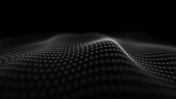 Abstract technology background. Big data visualization. Digital dynamic wave on dark background. 3D rendering. stock photo