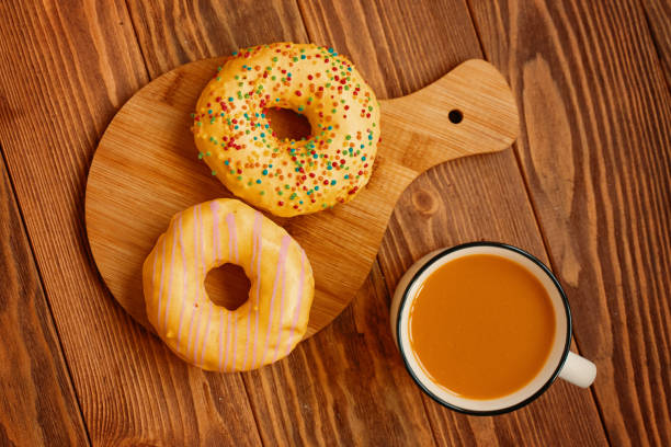 Breakfast on a wooden background.