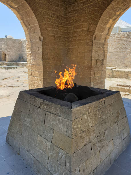 Ateshgah Fire Temple in Surakhany near Baku, Azerbaijan. According to Persian and Indian inscriptions, the temple was used as a Hindu and Zoroastrian place of worship stock photo