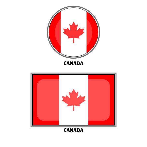 캐나다 메이플 리프 플래그 3d 빨간색과 흰색 플래그 와이드 원과 직사각형 아이콘 세트. - manitoba north lake canada stock illustrations