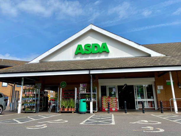 The supermarket of Asda in London. London,UK- June 15, 2021: The retail shop of Asda in London. Asda Stores Ltd is a British supermarket chain. asda photos stock pictures, royalty-free photos & images