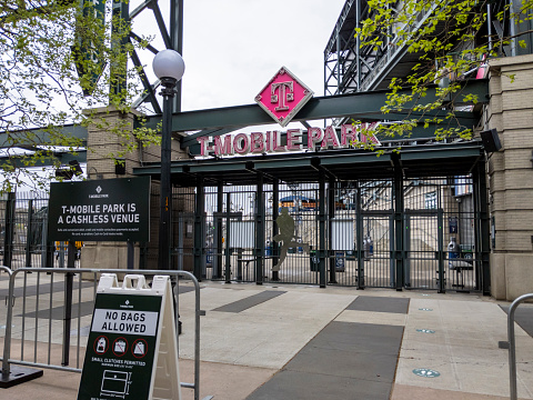 Seattle, WA USA - circa May 2021: View of the entrance to T-Mobile Park on an overcast day