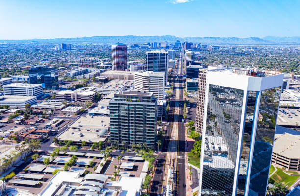 Aerial view looking south on Central Ave in Phoenix stock photo