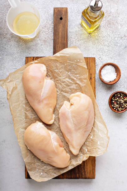 istock Raw chicken breast on a cutting board 1325963070