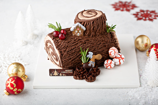 close up of chocolate Christmas cake