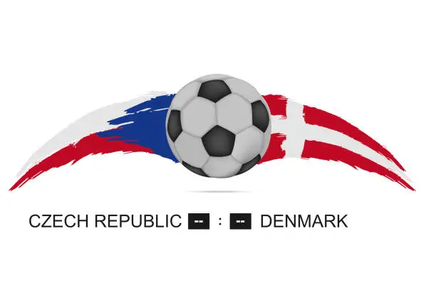 Vector illustration of Czech republic vs Denmark euro 2020 1 8 final match. Football 2021 championship match with teams flag and ball on white background.  vector illustration.
