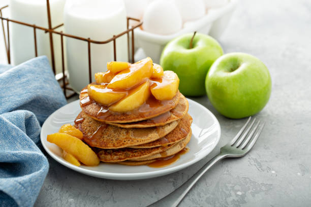 istock Pancakes with apple caramel topping 1325964426