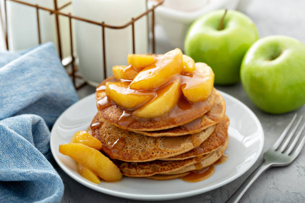 istock Pancakes with apple caramel topping 1325964429