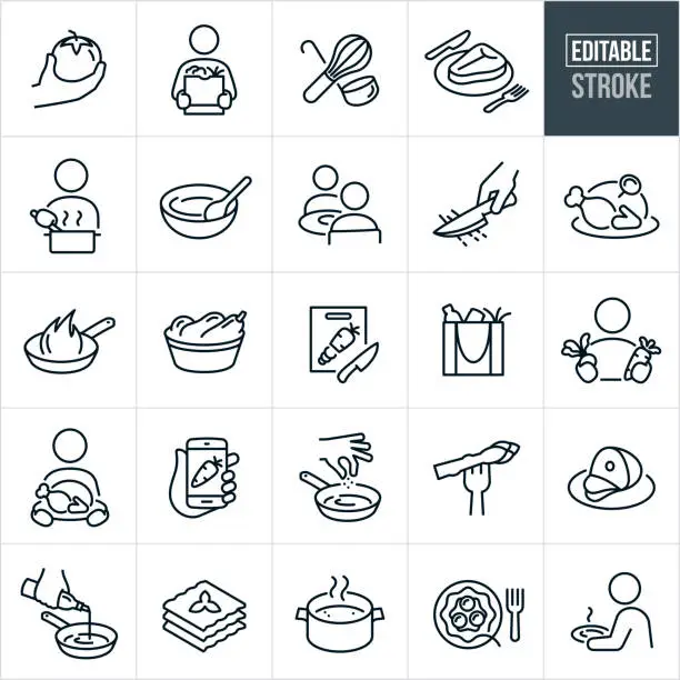 Vector illustration of Cooking Thin Line Icons - Editable Stroke