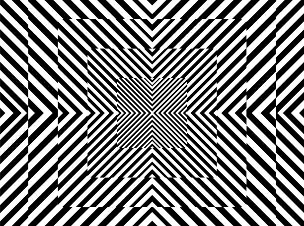 vector black and white stripe, 3d geometric backgroud, design art, psychedelic shape, square design, optical illusion - göz yanılması stock illustrations