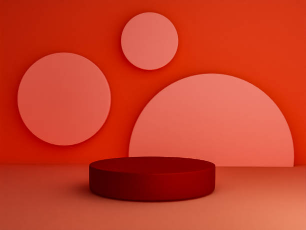 istock Scene with red color podium for mock up presentation in minimalism style with copy space, 3d render abstract background design 1325974675