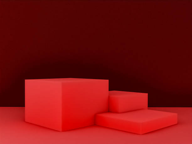 istock Scene with red color podium for mock up presentation in minimalism style with copy space, 3d render abstract background design 1325974676
