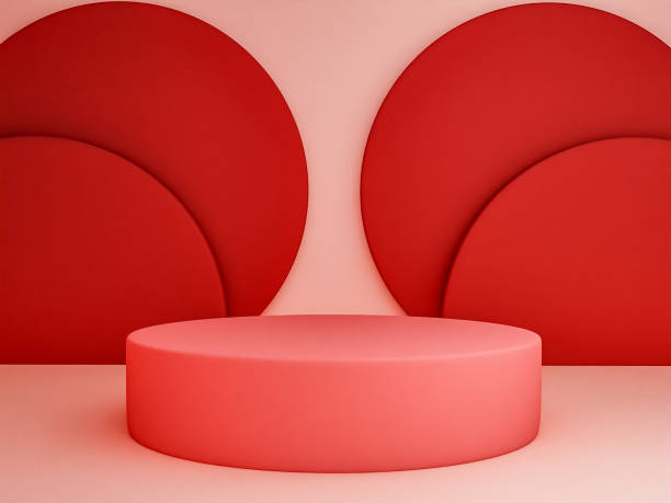 istock Scene with red color podium for mock up presentation in minimalism style with copy space, 3d render abstract background design 1325974687