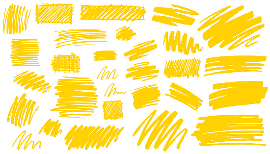 Abstract yellow marker pen textures and patterns drawn by hand