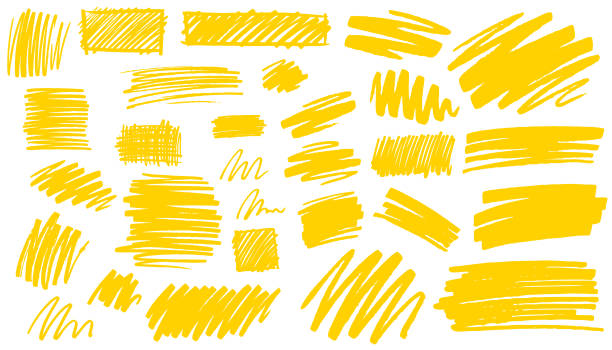 Yellow hand drawn pen texture patterns Abstract yellow marker pen textures and patterns drawn by hand pen and ink stock illustrations
