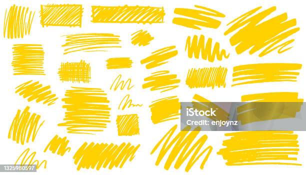 Yellow Hand Drawn Pen Texture Patterns Stock Illustration - Download Image Now - Scribble, Textured, Felt Tip Pen
