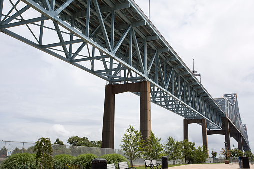 A cantilever bridge that spans the Delaware River from Chester, Pennsylvania to Bridgeport, in Logan Township, New Jersey