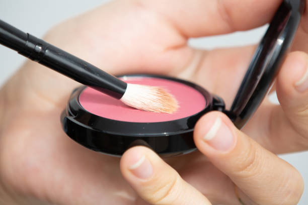 istock Makeup brush in various sizes with powder and illuminator. 1325981797