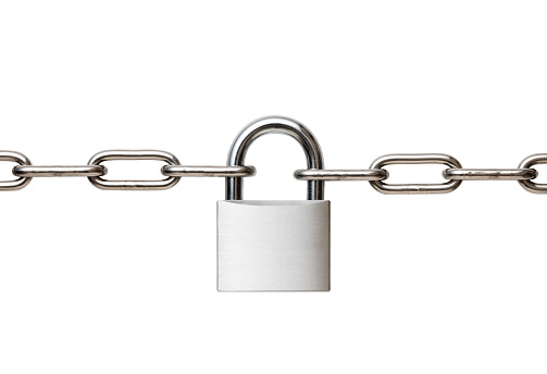 Chain with padlock with clipping path.