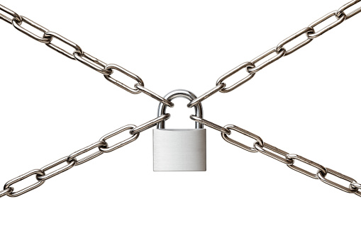 Chain with padlock with clipping path.
