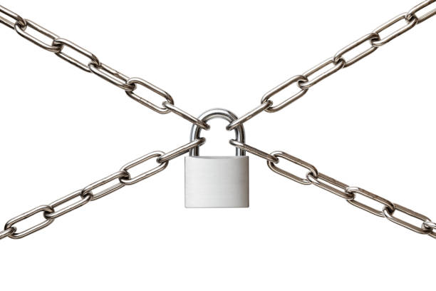 Chain with padlock Chain with padlock with clipping path. door chain stock pictures, royalty-free photos & images