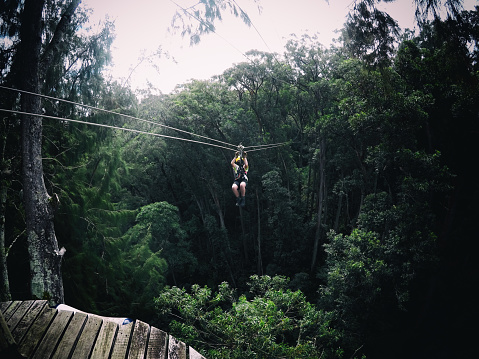 Family enjoying a COVID safe zip-line in Hawaii.