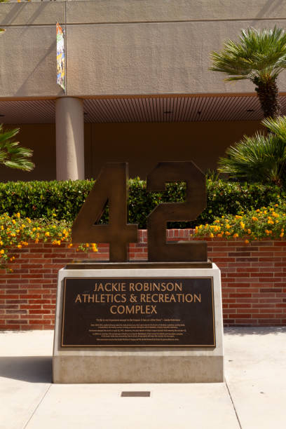 Los Angeles, CA: June 27, 2021: Jackie Robinson memorial on the campus of UCLA Los Angeles, CA: June 27, 2021: Jackie Robinson memorial on the campus of UCLA ucla photos stock pictures, royalty-free photos & images