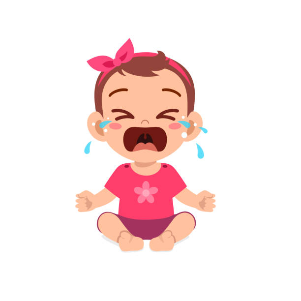 süße kleine baby-mädchen zeigen traurigen ausdruck und weinen - babies only audio stock-grafiken, -clipart, -cartoons und -symbole