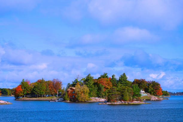 House on the Thousand Islands, Ontario, Canada.Autumn in the Thousand Islands at the St. Lawrence River. New York State, 2016.