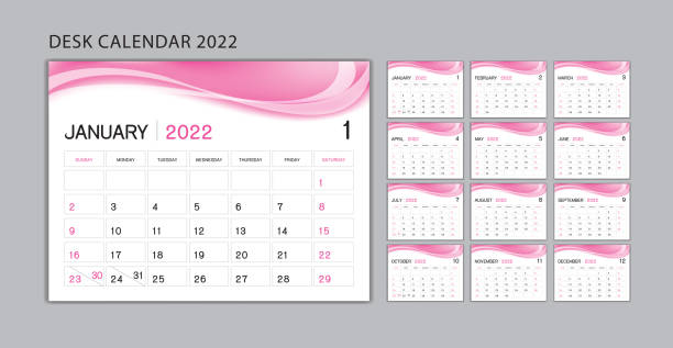 ilustrações de stock, clip art, desenhos animados e ícones de planner design, set desk calendar 2022 template vector, wall calendar 2022 year, week start on sunday, stationery, printing, advertisement, pink wave background - november calendar pink event