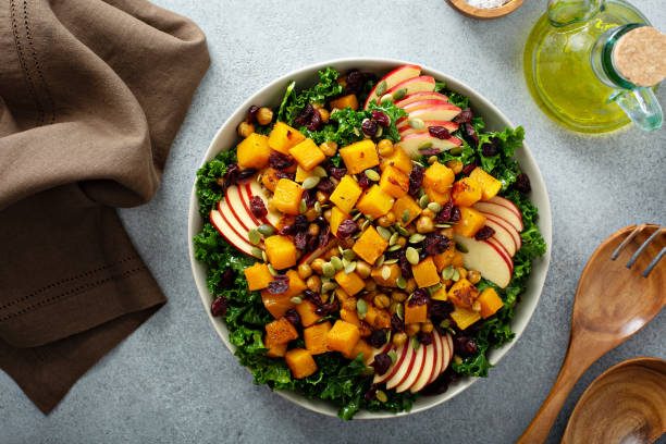 Winter or fall salad with kale and butternut squash