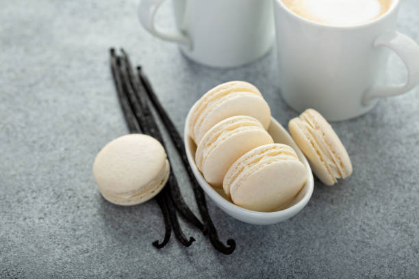 Vanilla macarons in a little bowl