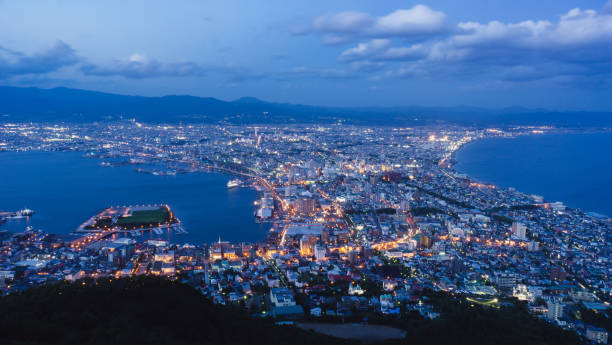 Hakodate city dusk view from Hakodate mountain at Japan. Hakodate city dusk view from Hakodate mountain. Beautiful Destination Sapporo,Japan hakodate stock pictures, royalty-free photos & images