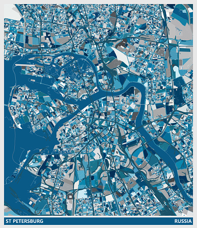 blue art illustration style map,St Petersburg city,Russia