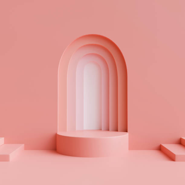 istock Creative mock up scene with podium geometry shape for product display and pink background, 3D render 1326010531
