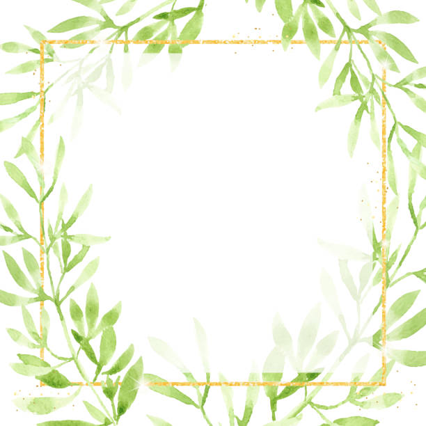 istock watercolor green leaves with golden glitter square frame background for banner 1326011325