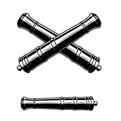Illustration of ancient cannon. Design element for label, sign, poster. Vector illustration