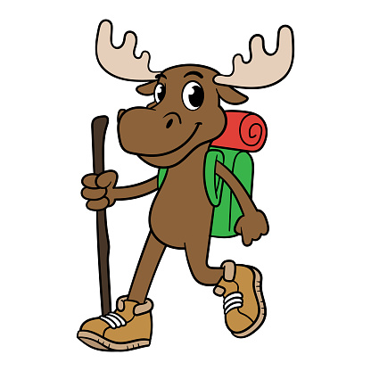 Cartoon Hiking Moose Character Vector Illustration