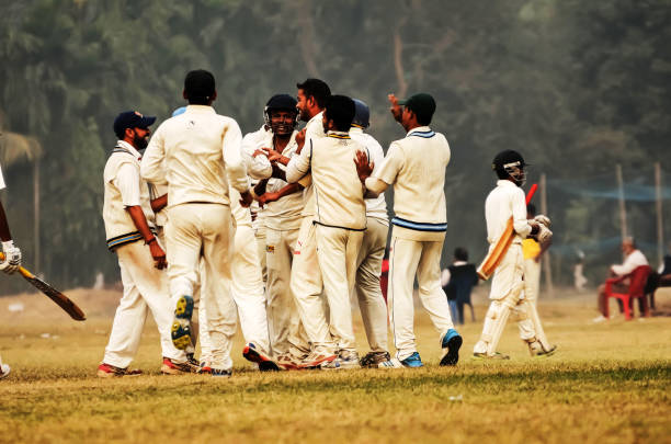 jogadores de críquete estão comemorando - sport of cricket cricket player cricket field bowler - fotografias e filmes do acervo