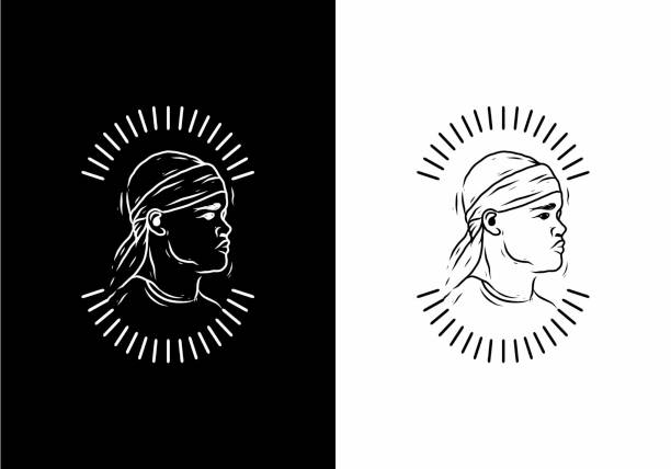 illustrations, cliparts, dessins animés et icônes de dessin au trait noir et blanc de l’homme portant le design de l’insigne durag - do rag