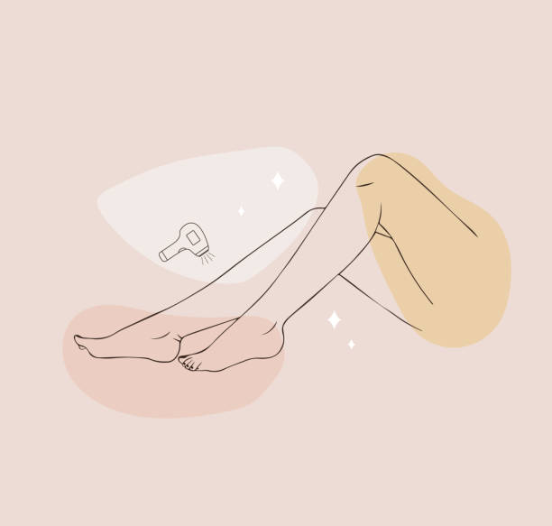 ilustrações de stock, clip art, desenhos animados e ícones de laser epilation and cosmetology. female smooth legs. hair removal procedure. skin care and spa concept. vector illustration of elegant feet in a trendy minimalist style. linear logo - waxing