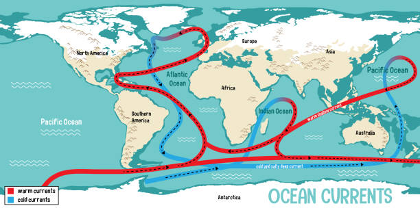 океанские течения на фоне карты мира - tide stock illustrations